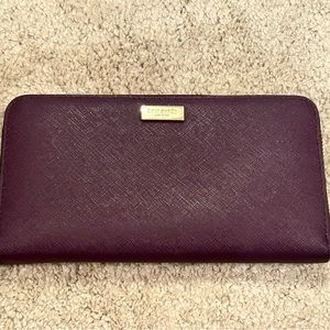 Kate Spade NY Laurel Way Deep Plum Full Sized Zippered Wallet NWT